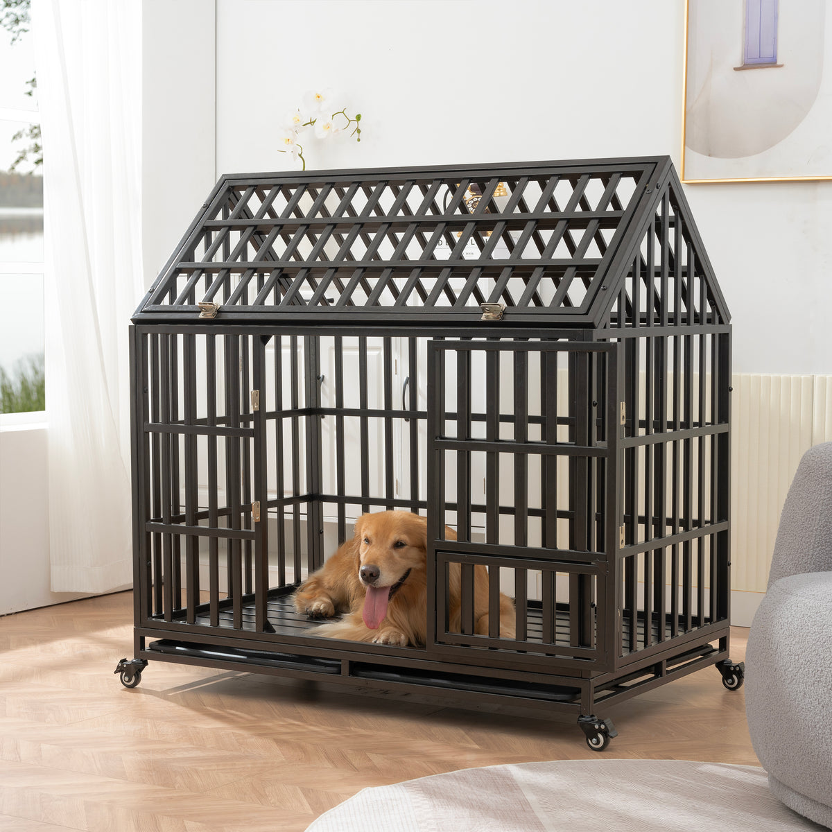 Heavy Duty Dog Cage & Crate with Roof