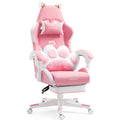 Cat Ears Pink Gaming Chair - Pink PU Leather Ergonomic