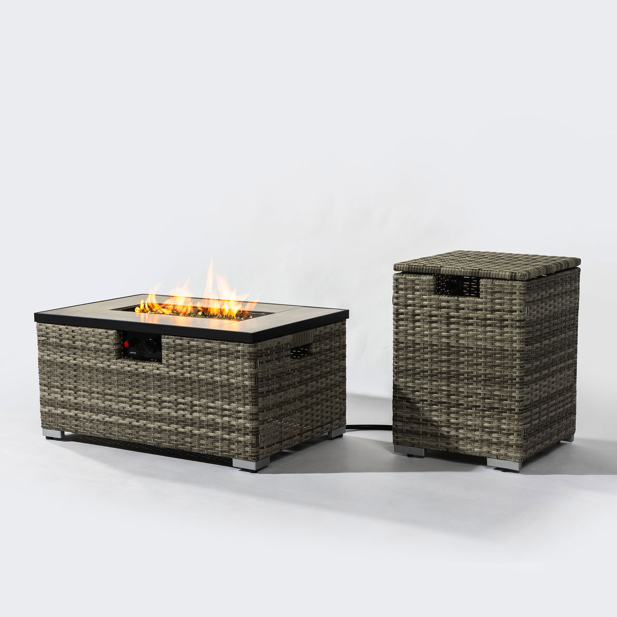 Beige 50000 BTU Rectangular Steel Fire Pit with Beautiful Wicker Base