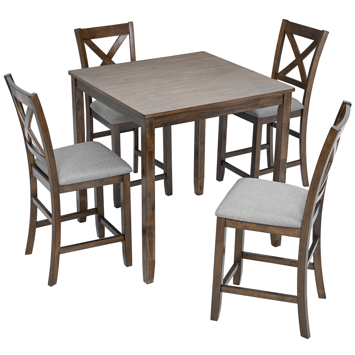 Walnut Wooden Dining Square Table Set for 4