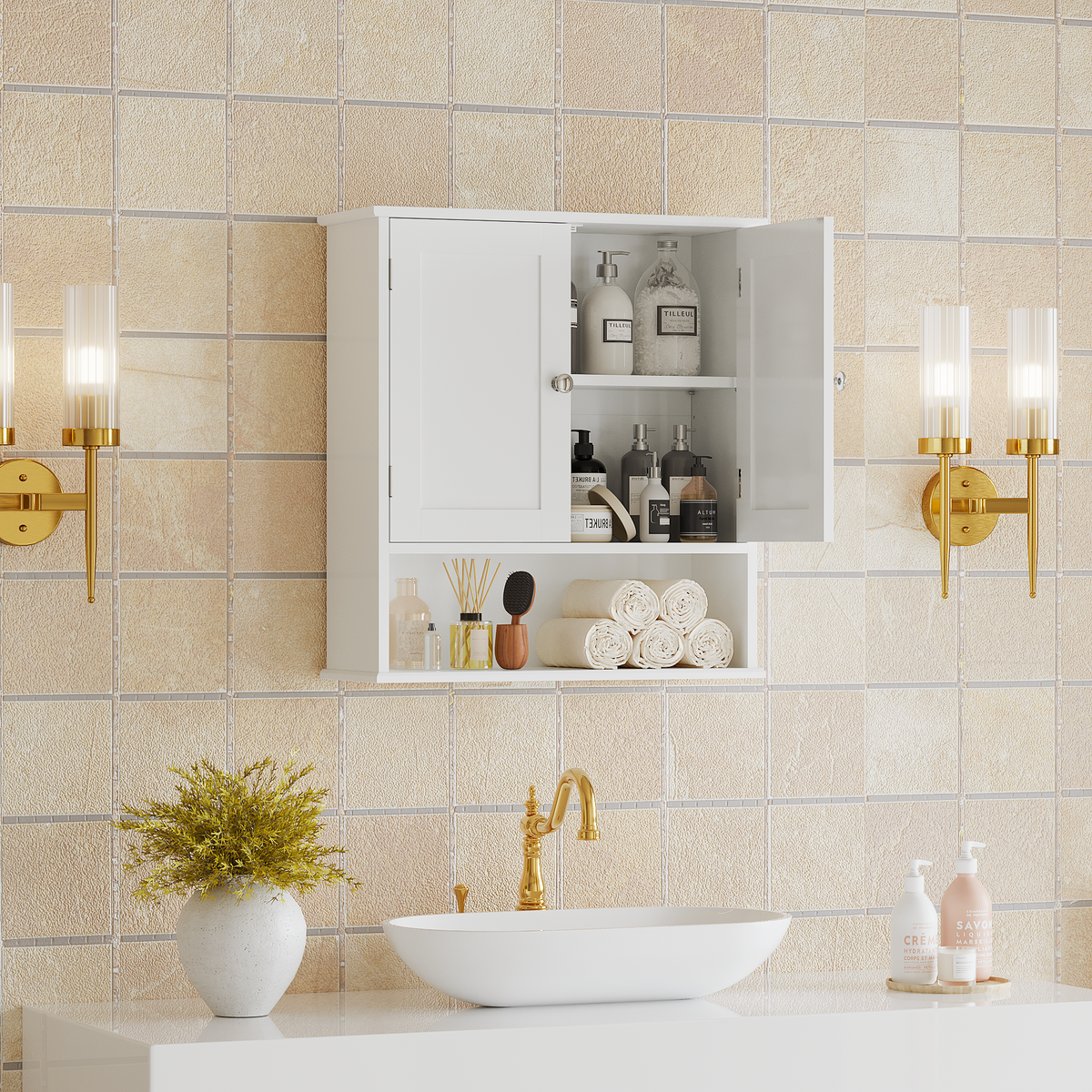 White Over Toilet Storage Cabinet with and Adjustable Shelves