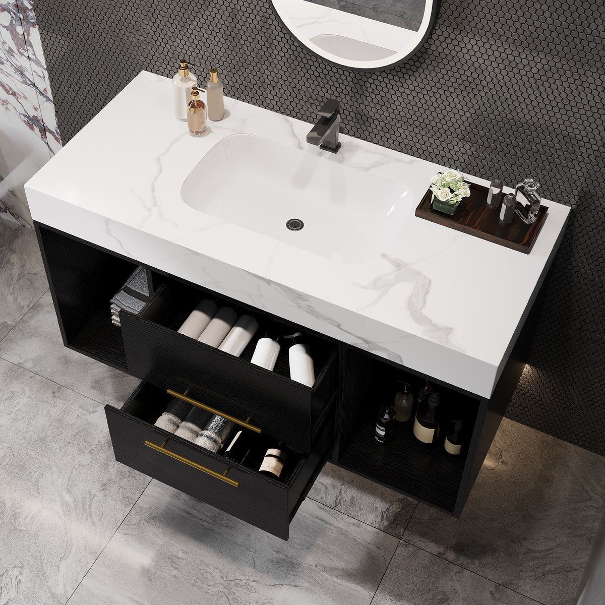 White+Black 39.4' Bathroom Vanities with Ceramic Sink