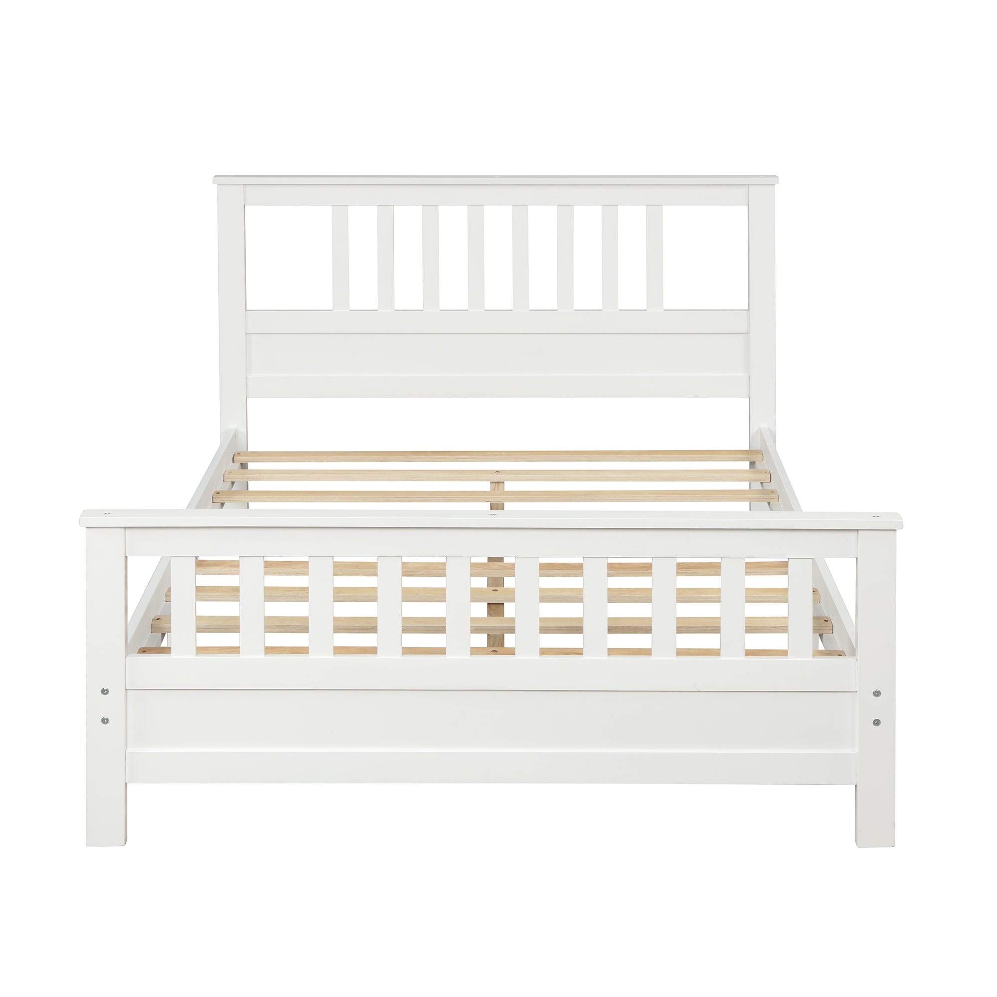 White Pine Wood Platform Bed with Paneled Headboard and Footboard, Full Size