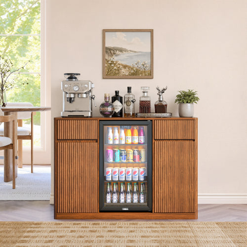 53'' Fluted Bar Cabinet with Fridge Space (Fridge Not Included), Modern Coffee Station