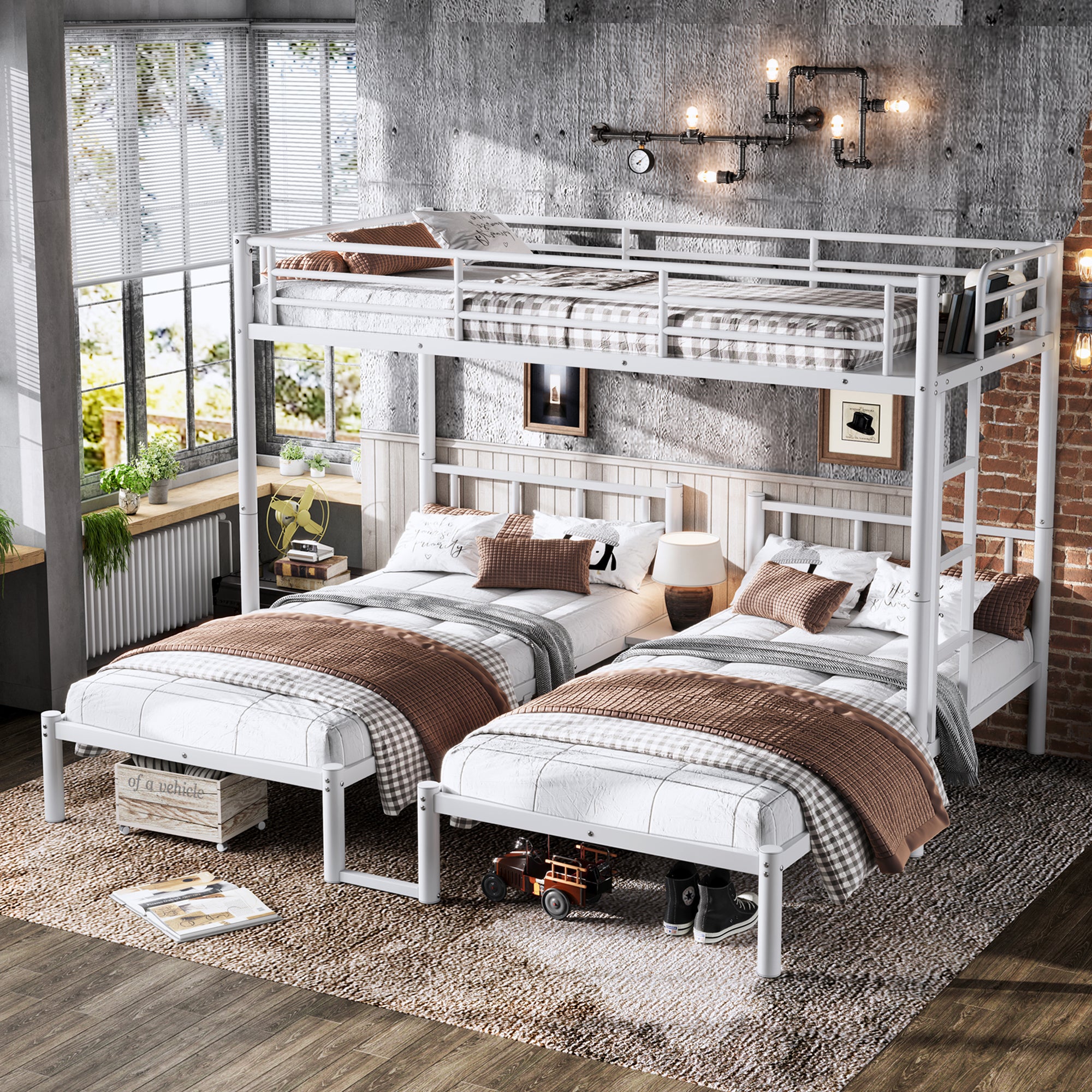 Twin over Twin & Twin Bunk Beds for 3, Twin XL over Twin & Twin Bunk Bed Metal Triple Bunk Bed, White