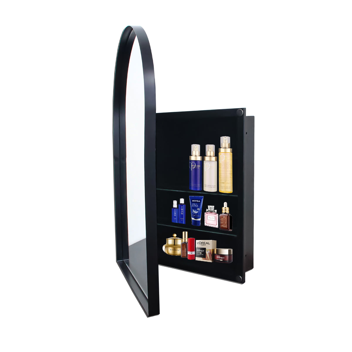 Matte Black Matte Black Metal Framed 24x36 Inch Arched Recessed