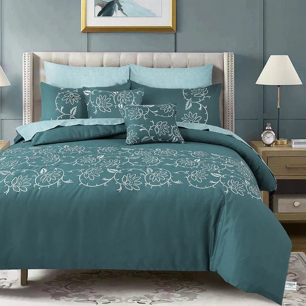Midnight Bloom Embroidered Duvet Cover Set