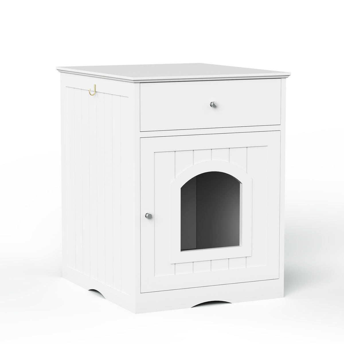 Cat Litter Box Enclosure & Side Table, White Wood
