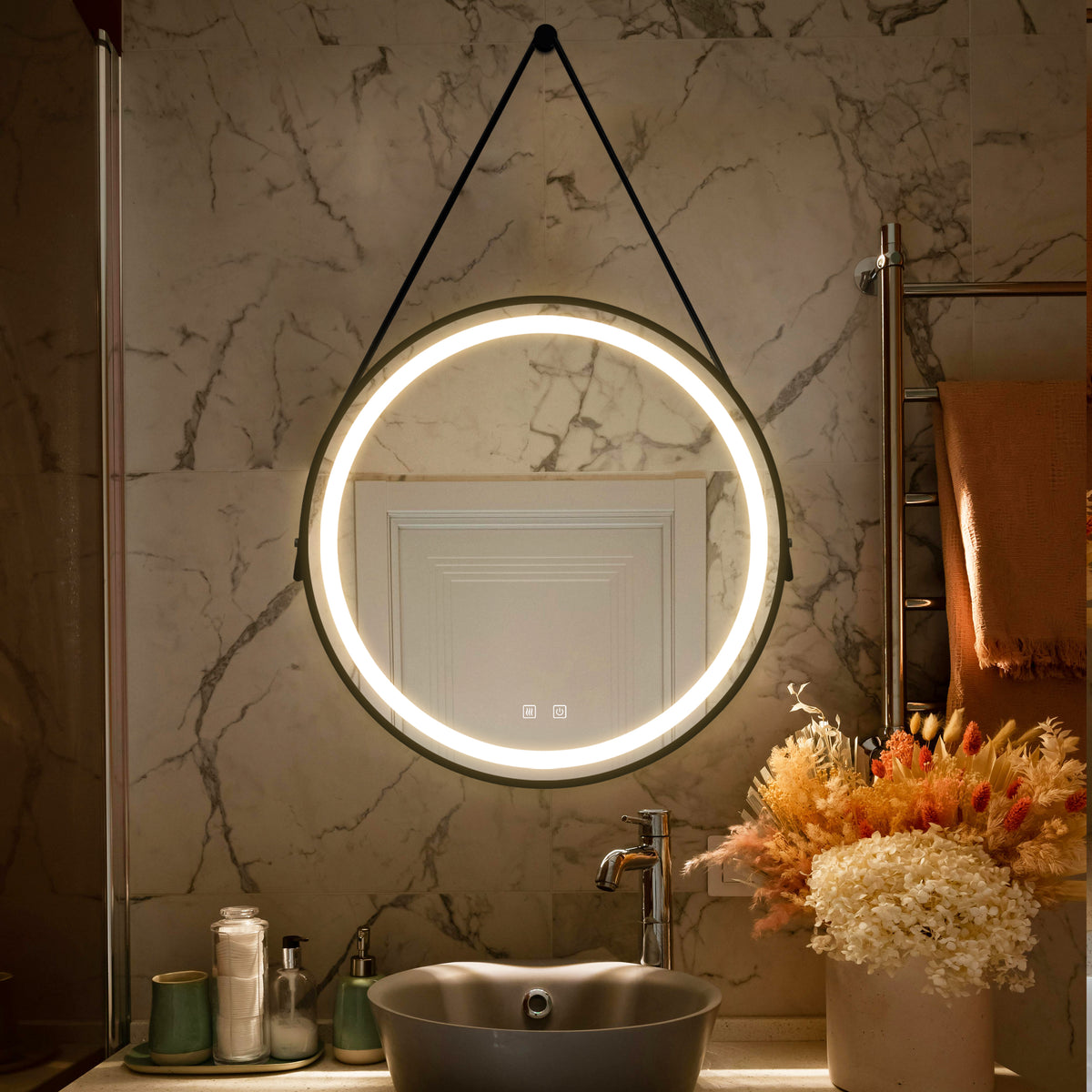 Black and Silver 32inch Bathroom Led Classy Vanity Mirror