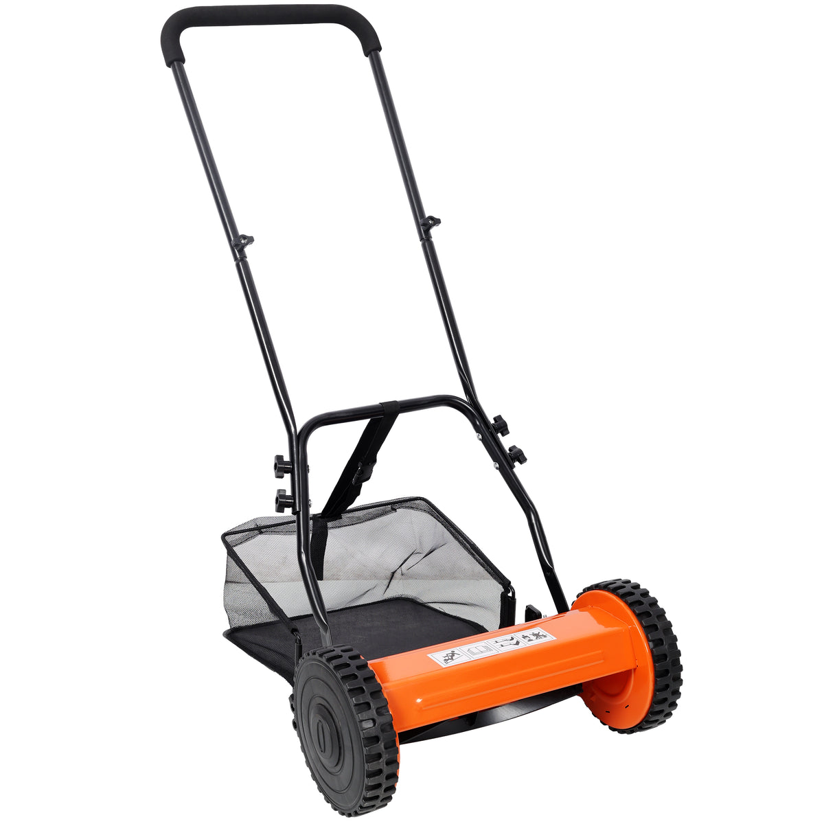 Black+Orange 14-Inch 5-Blade Push Reel Lawn Mower with Grass Catcher