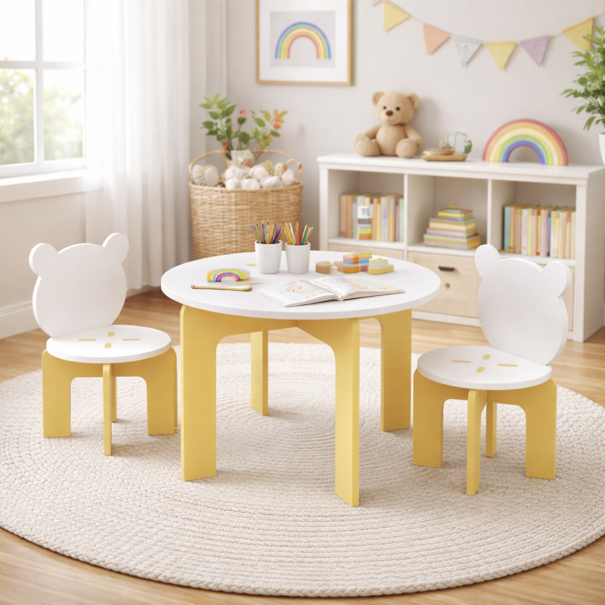 White 3-Piece Toddler Table with 2 Chairs