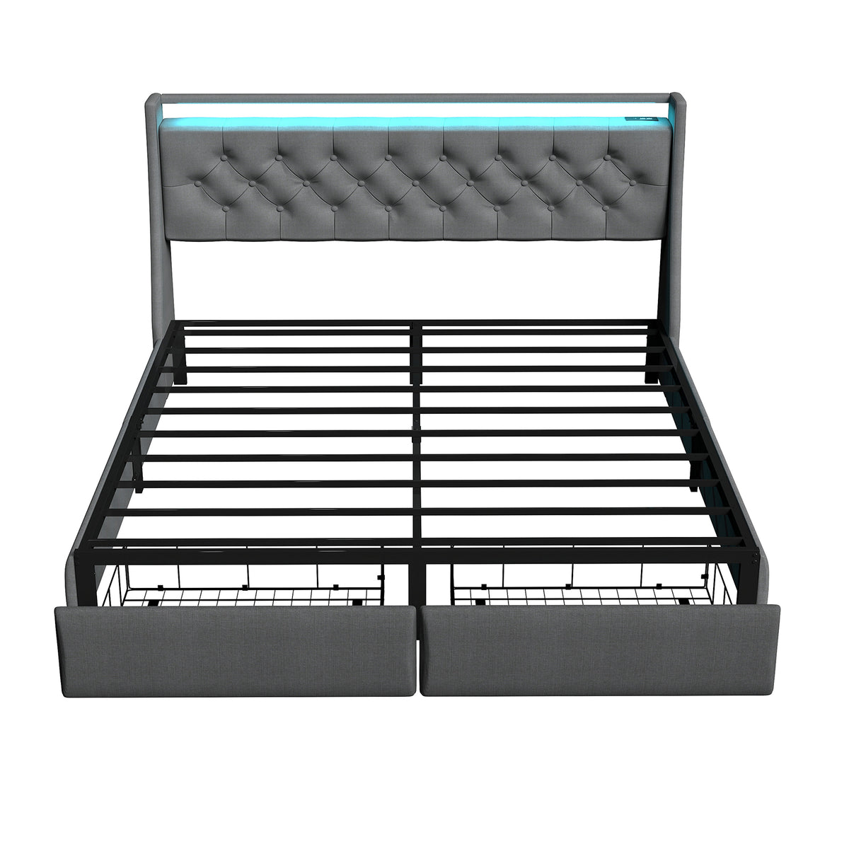 Grey Modern Grey Floating Queen Bed Frame with RGB LED Lights