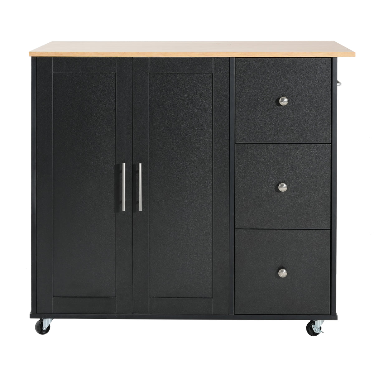 Black 39.76'' Rolling Kitchen Island with 2 Doors