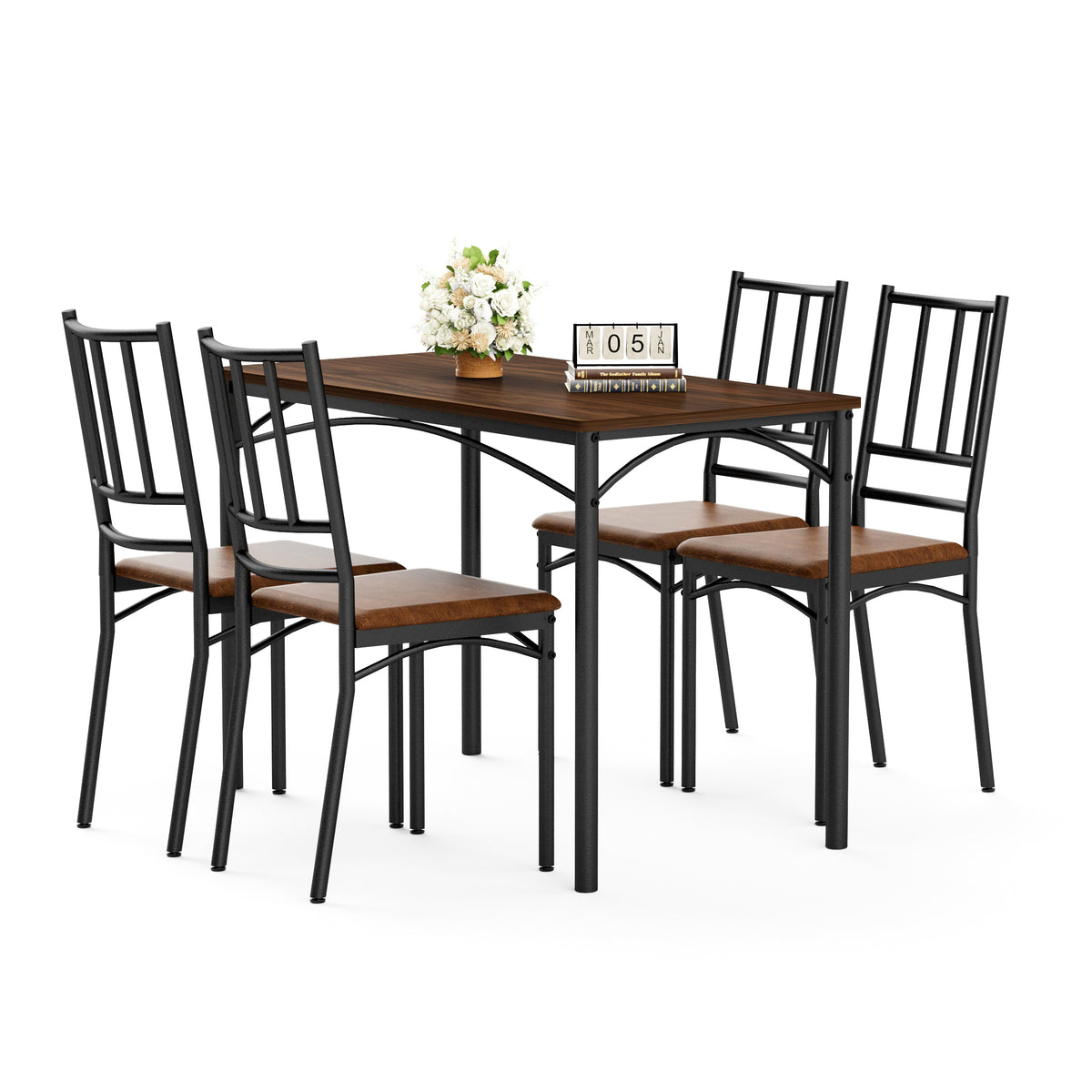 Walnut Bar Table with 4 Dining Benches