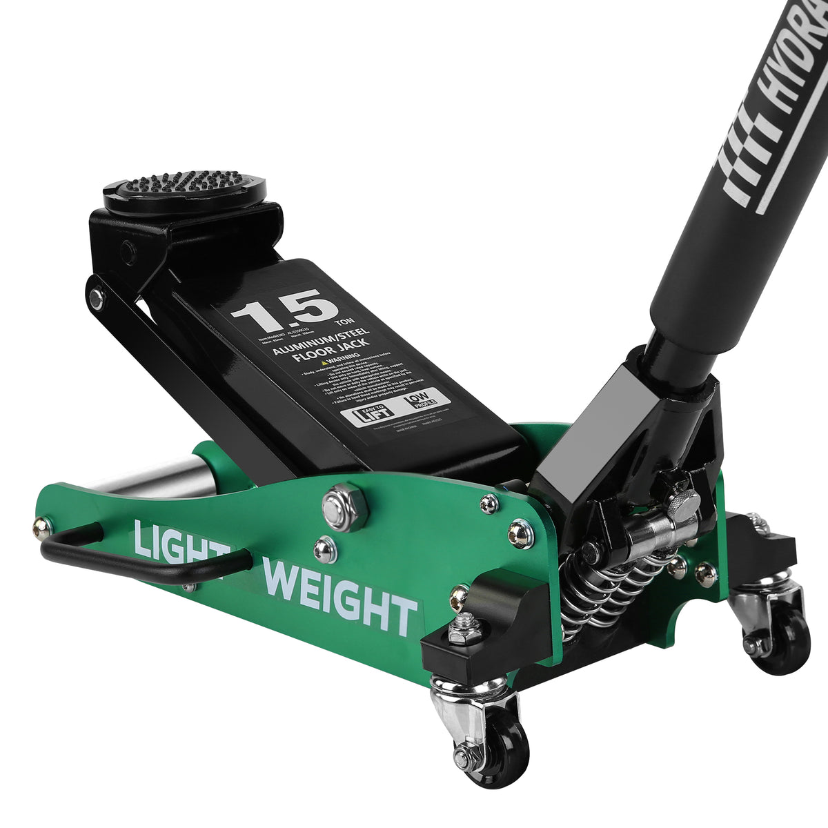 Floor Jack 1.5 Ton, Aluminum & Steel, Low Profile, Dual Pump