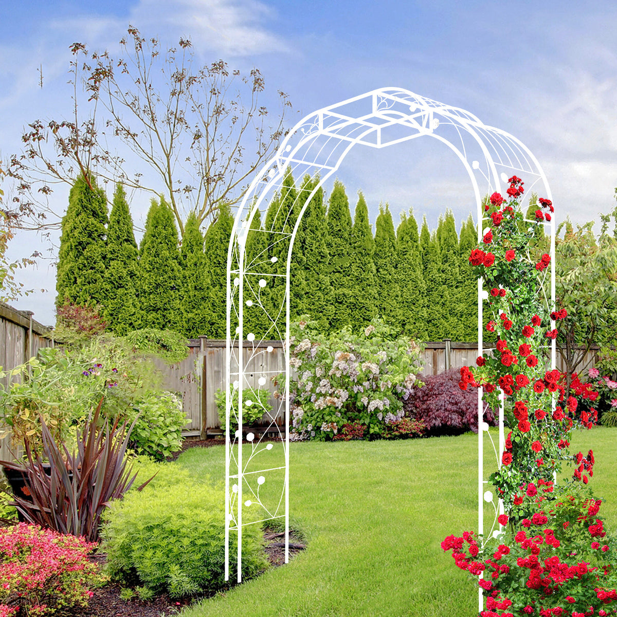 Cream White Metal Garden Arch W74.4'' x H98.4'' Garden Arbor Trellis