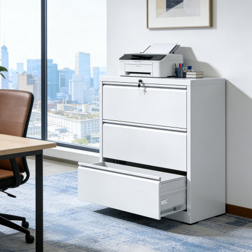 3 Drawer Lateral File Cabinet, 35.4 Inch Wide Metal Filing Cabinet