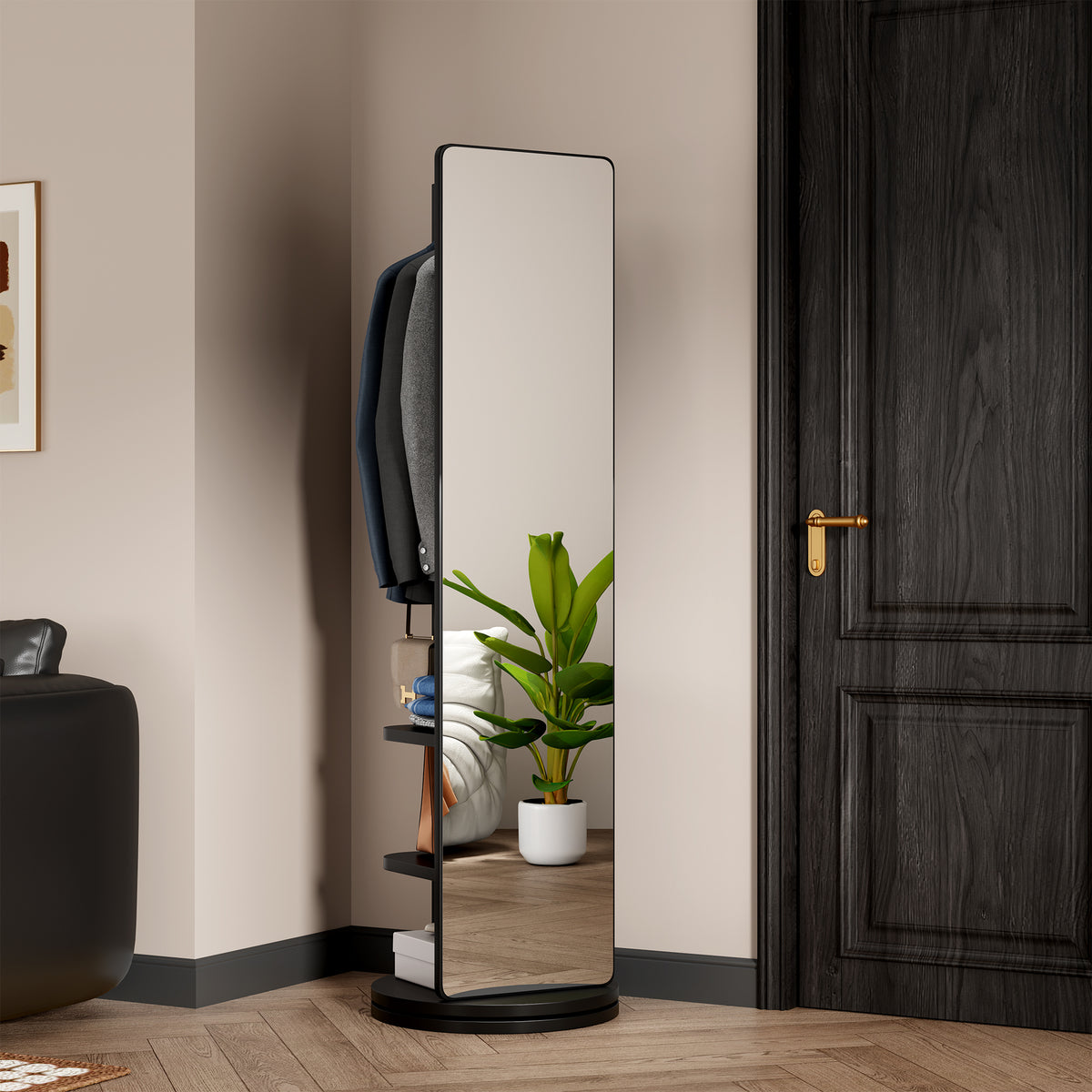 Black 360° Rotating 69'x20' Multifunctional Full Length Mirror