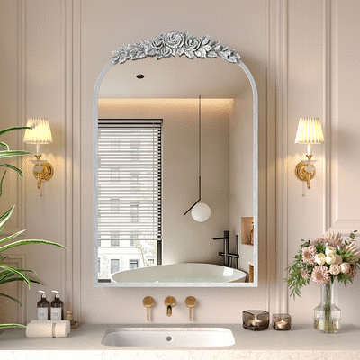 Antique Silver 24' x 36' Arch Bathroom Wall Mount Mirror Cabinet