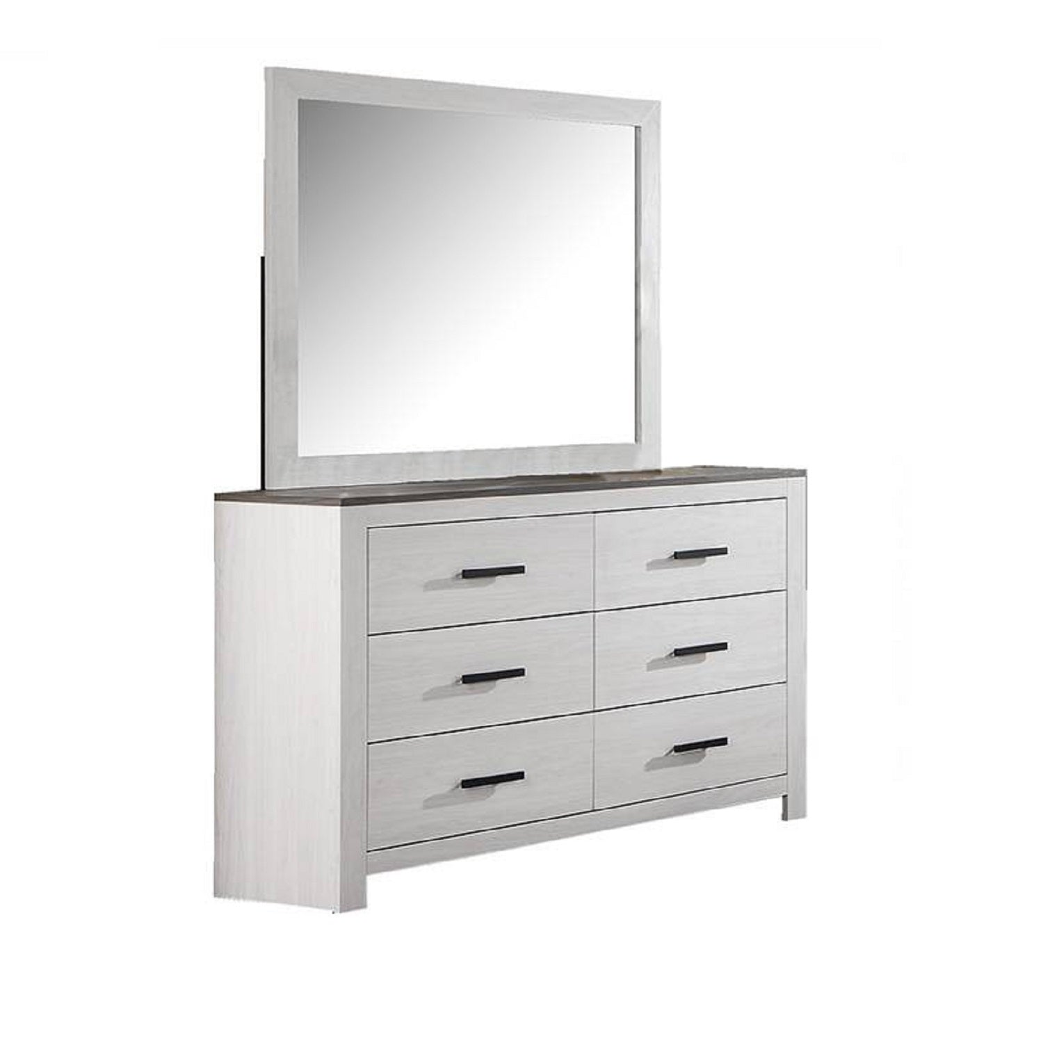 Modern Style 1pc Dresser Two Tone Design Sleek Bar Handles Six Drawers White Finish Bedroom Furniture