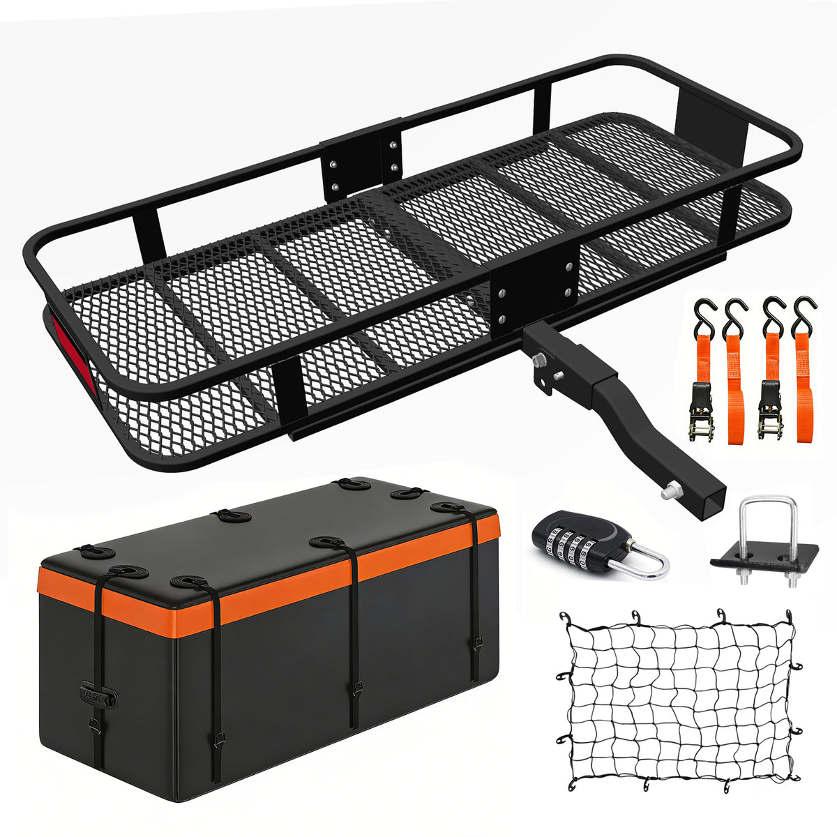 Folding Hitch Cargo Carrier, 60-Inch, 500 lb, with Bag, Net & Straps