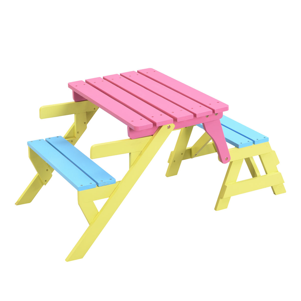 Blue+Pink Table + 2 Benches All-in-One Set