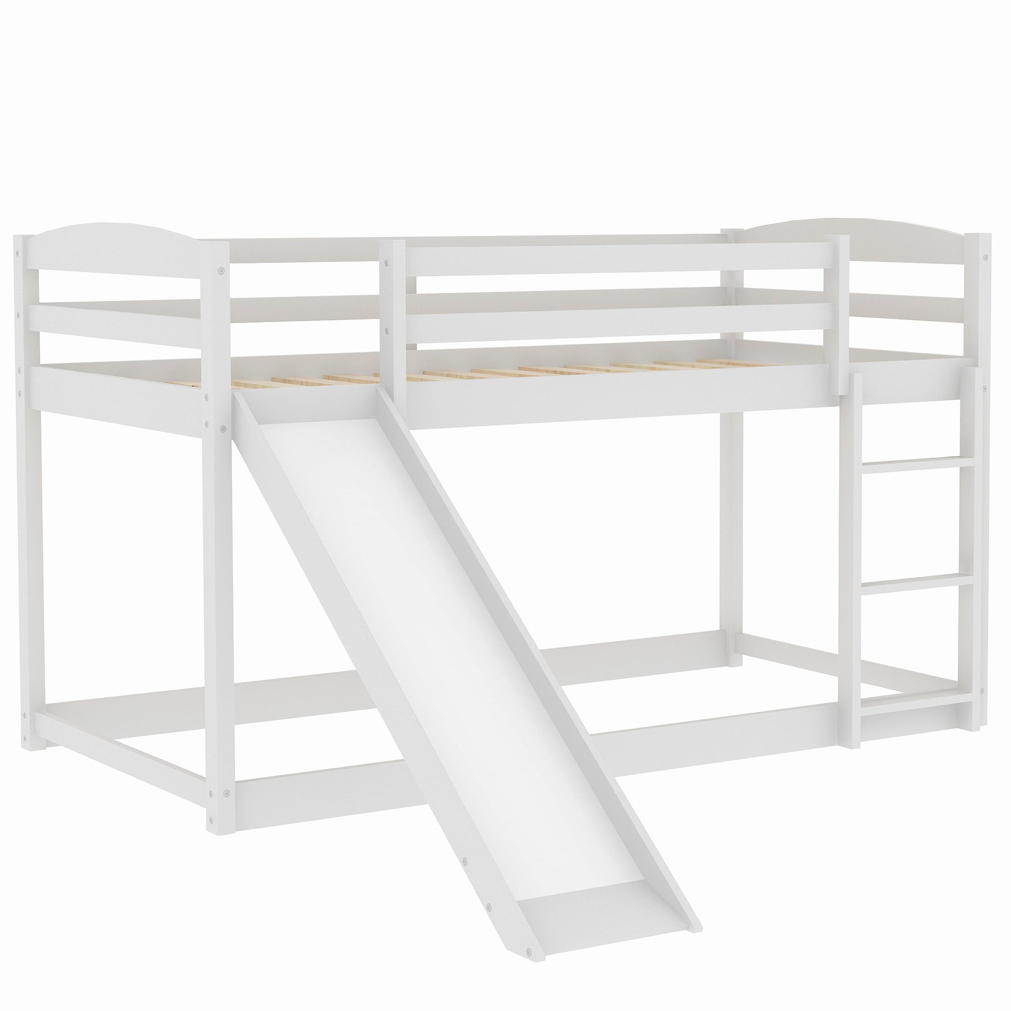 White Twin over Twin Bunk Bed with Convertible Slide and Ladder, Pine Wood and MDF, 79.3''L x 84.4''W x 46.5''H