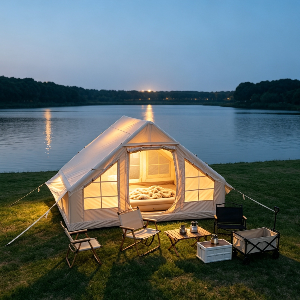 Beige 6.3m ² Inflatable Camping Tent