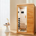 Infrared Sauna Room Single Room with Hemlock Wood Frame, Natural Finish, 6 Heating Plates, Built-in Lights and Bluetooth Audio