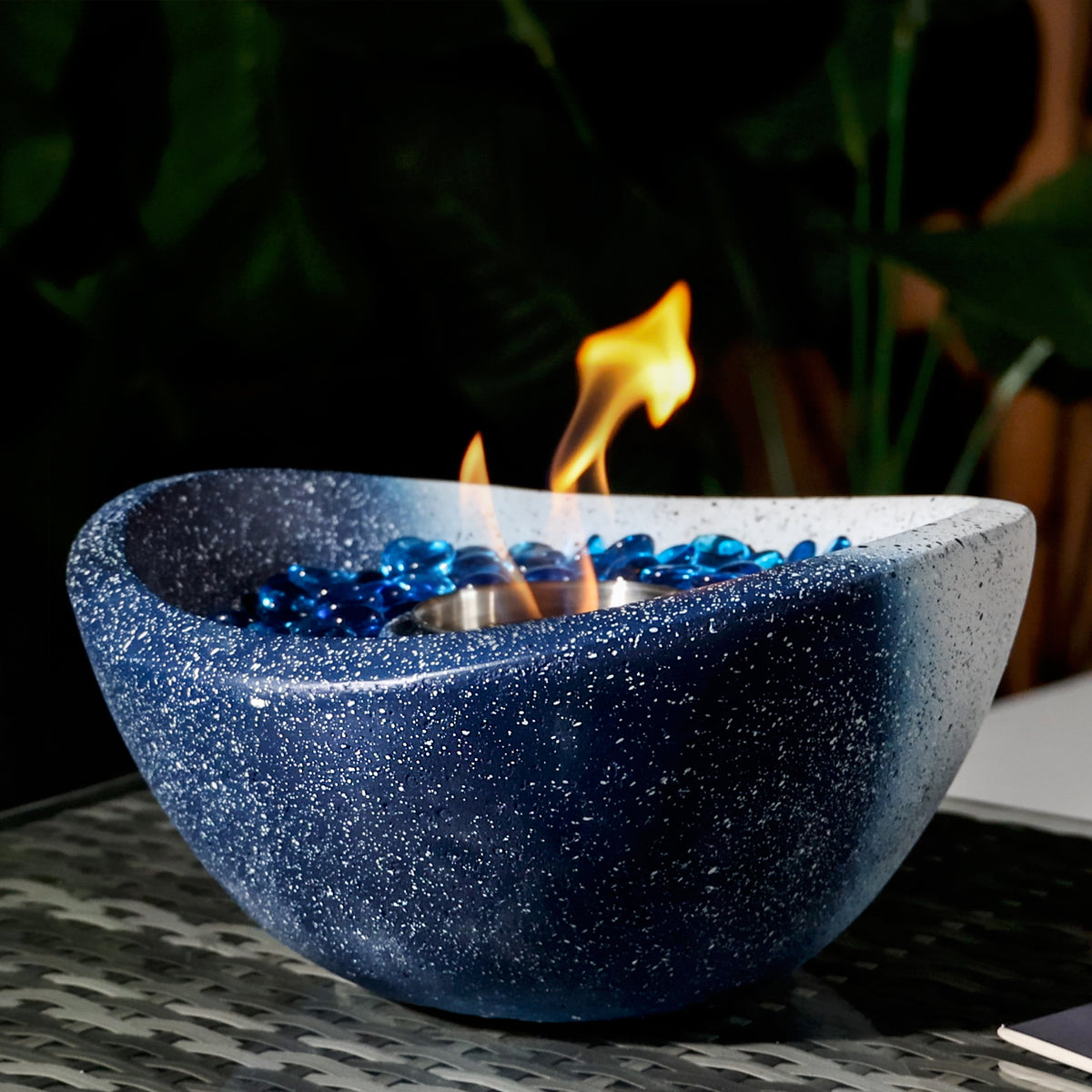 White+Blue Concrete Tabletop Fire Bowl – Smokeless Portable Mini