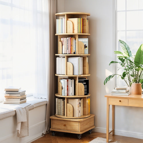 6 Tier Rotating Bookshelf, 360° Display Round Spinning Bookshelf