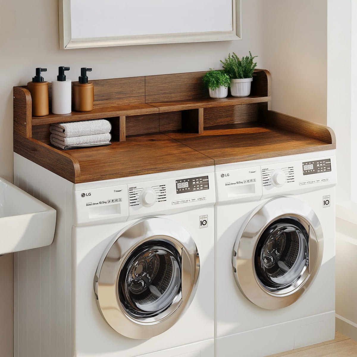 Walnut Washer Dryer Countertop with Non-slip Pads