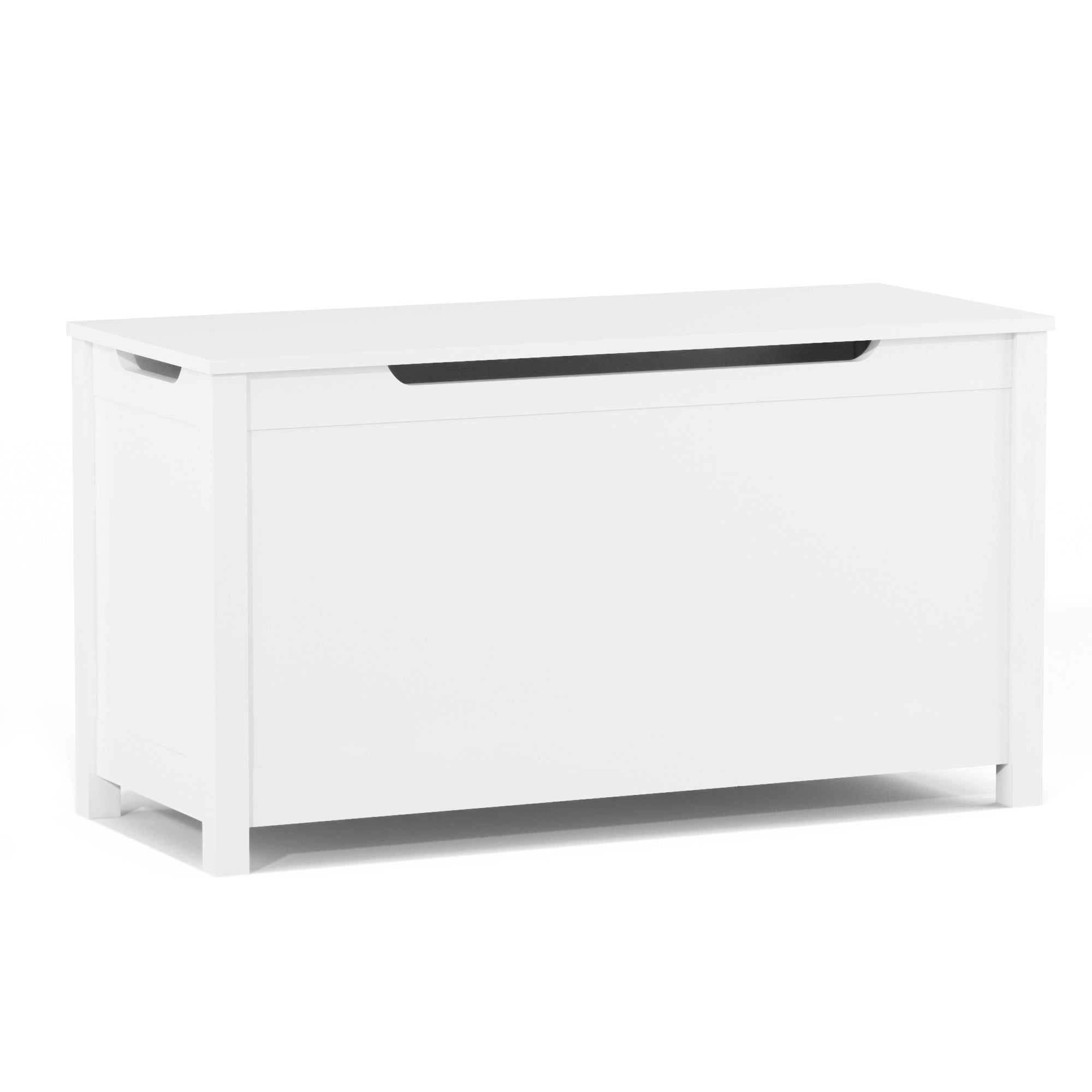 Kids Wooden Toy Box Storage with Safety Hinged Lid in White, MDF Construction for Ages 2+