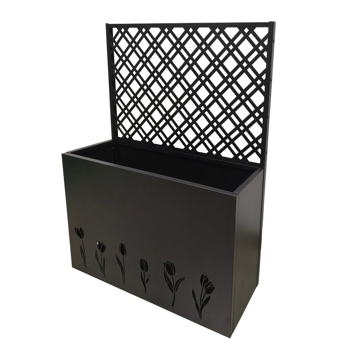 Black Tall Metal Planter Raised Garden Bed with Trellis 35.5in L x