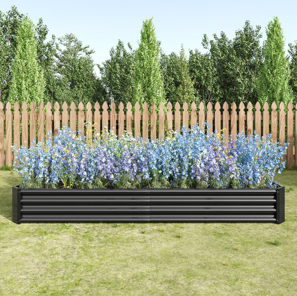 Black Raised Garden Bed Kit - Metal Raised Bed Garden 7.6x3.7x0.98ft