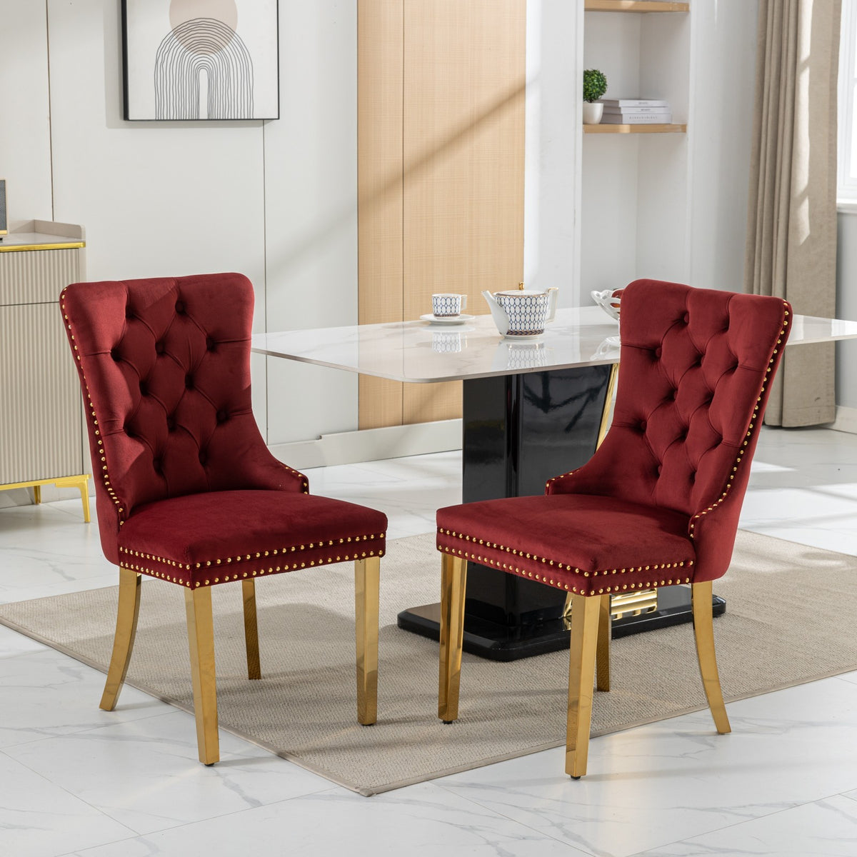 Burgundy High-end Tufted Solid Wood Contemporary Velvet Upholstered