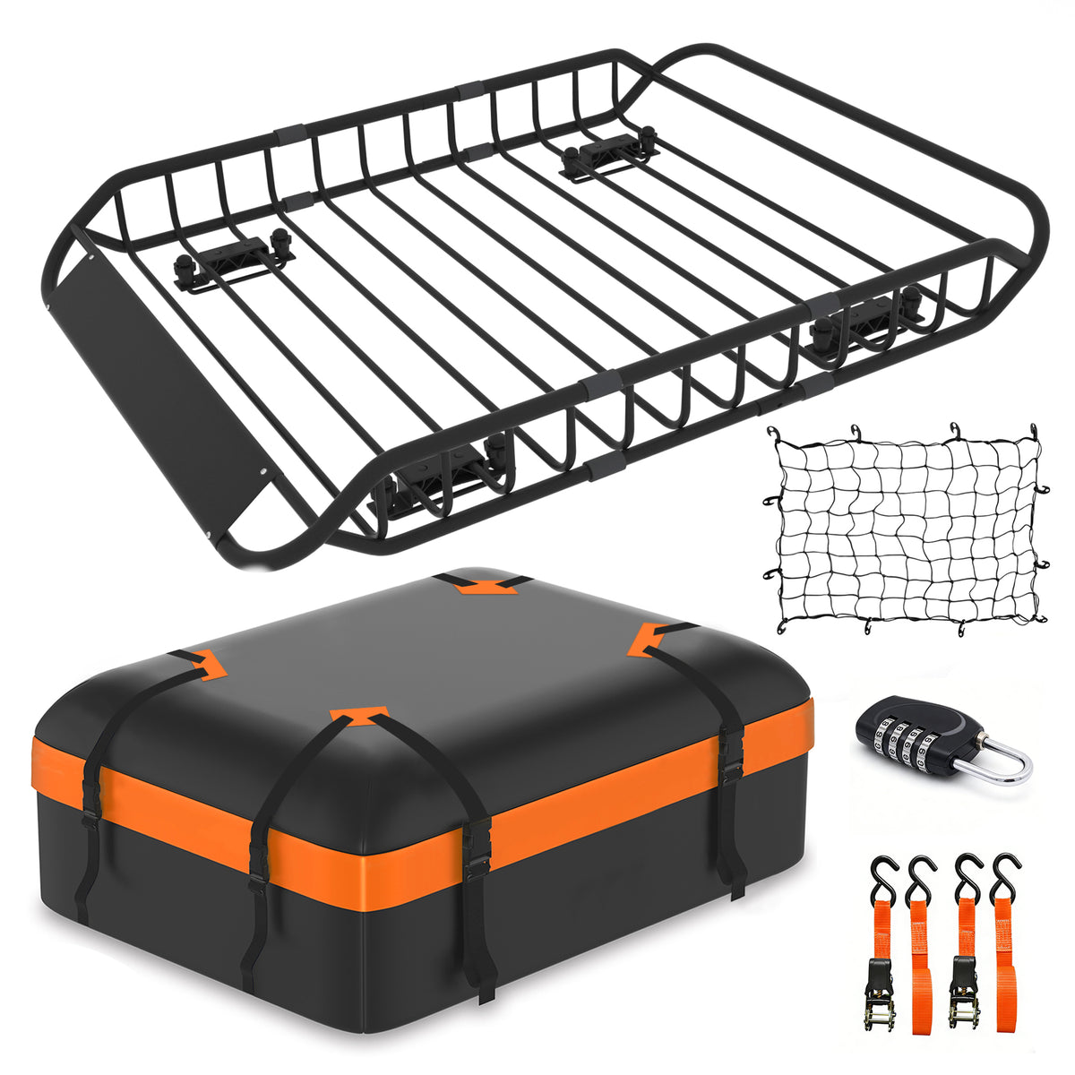 Roof Rack Cargo Basket, 50 x 36 Inch, with Bag, Net & Straps
