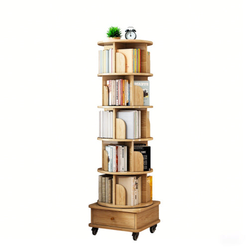6 Tier Rotating Bookshelf, 360° Display Round Spinning Bookshelf