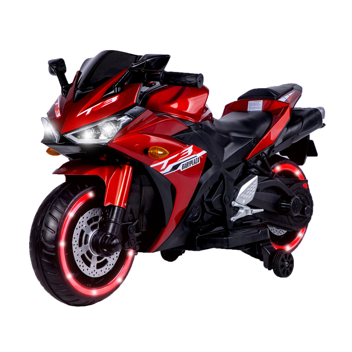 Red Kids 12V Motorcycle with Training Wheels