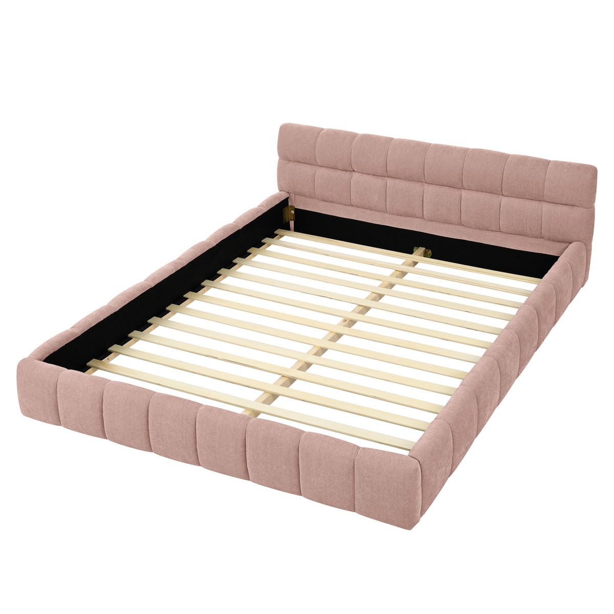 Pink Modern Upholstered Queen Size Bed Frame with Thick Chenille