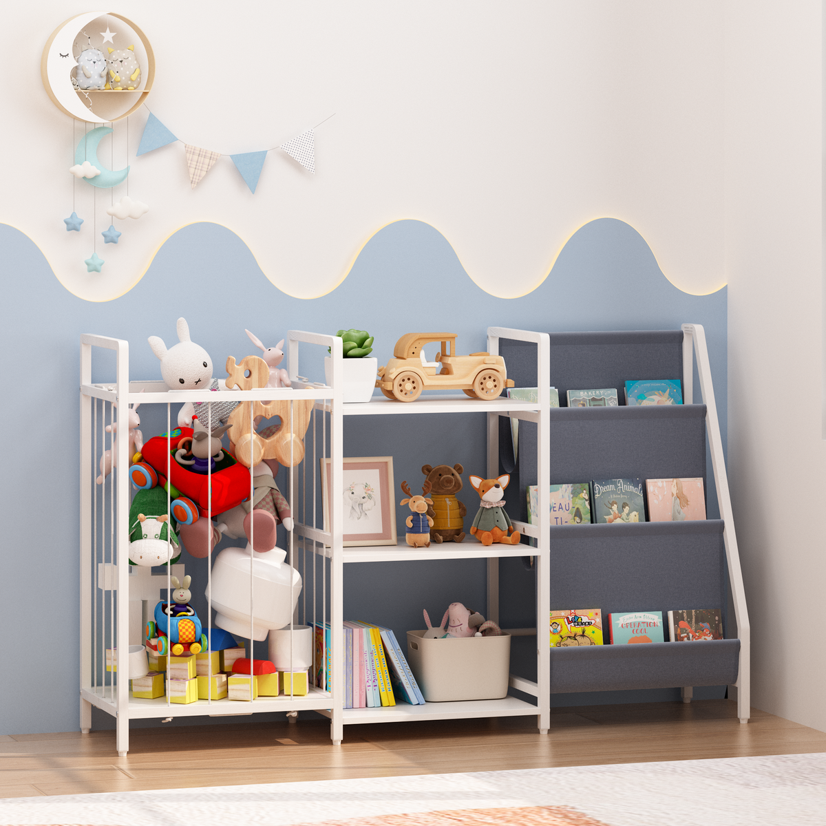 Gray 3-in-1 Book Shelf for Kids Rooms