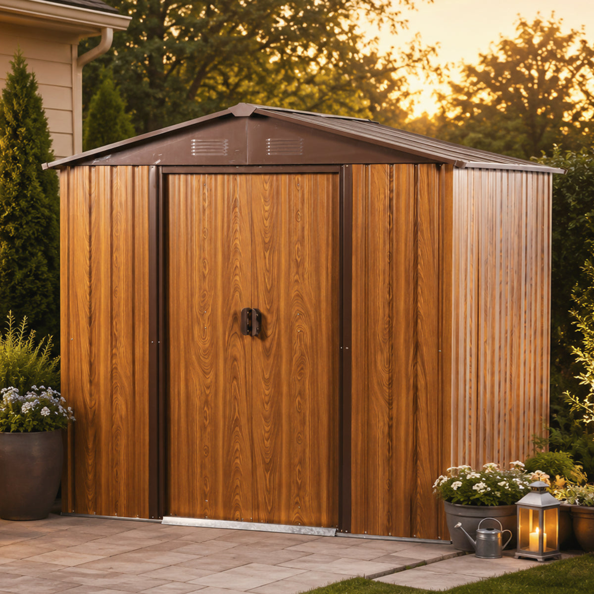 Yellow Brown 6ft x 6ft Outdoor Metal Storage Shed with Metal