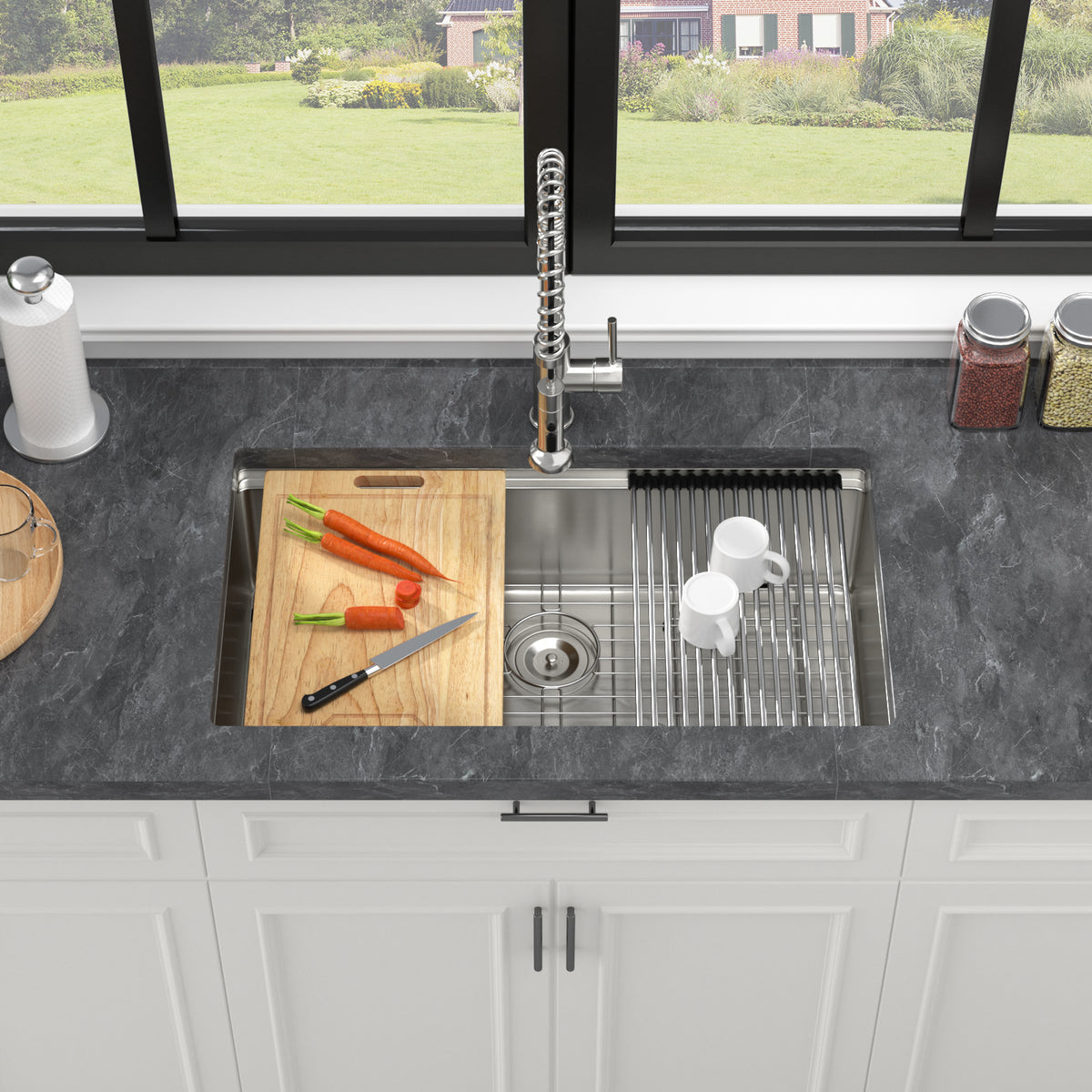 33' Undermount Kitchen Sink - 33*19*9 inch Kitchen Sink Undermount Single Bowl 16 Gauge Stainless Steel Ledge Workstation Kitchen Sinks