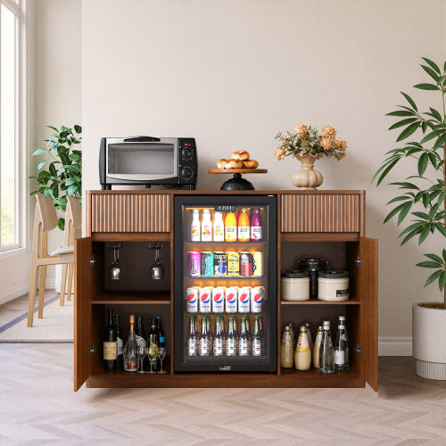 53'' Fluted Bar Cabinet with Fridge Space (Fridge Not Included), Modern Coffee Station