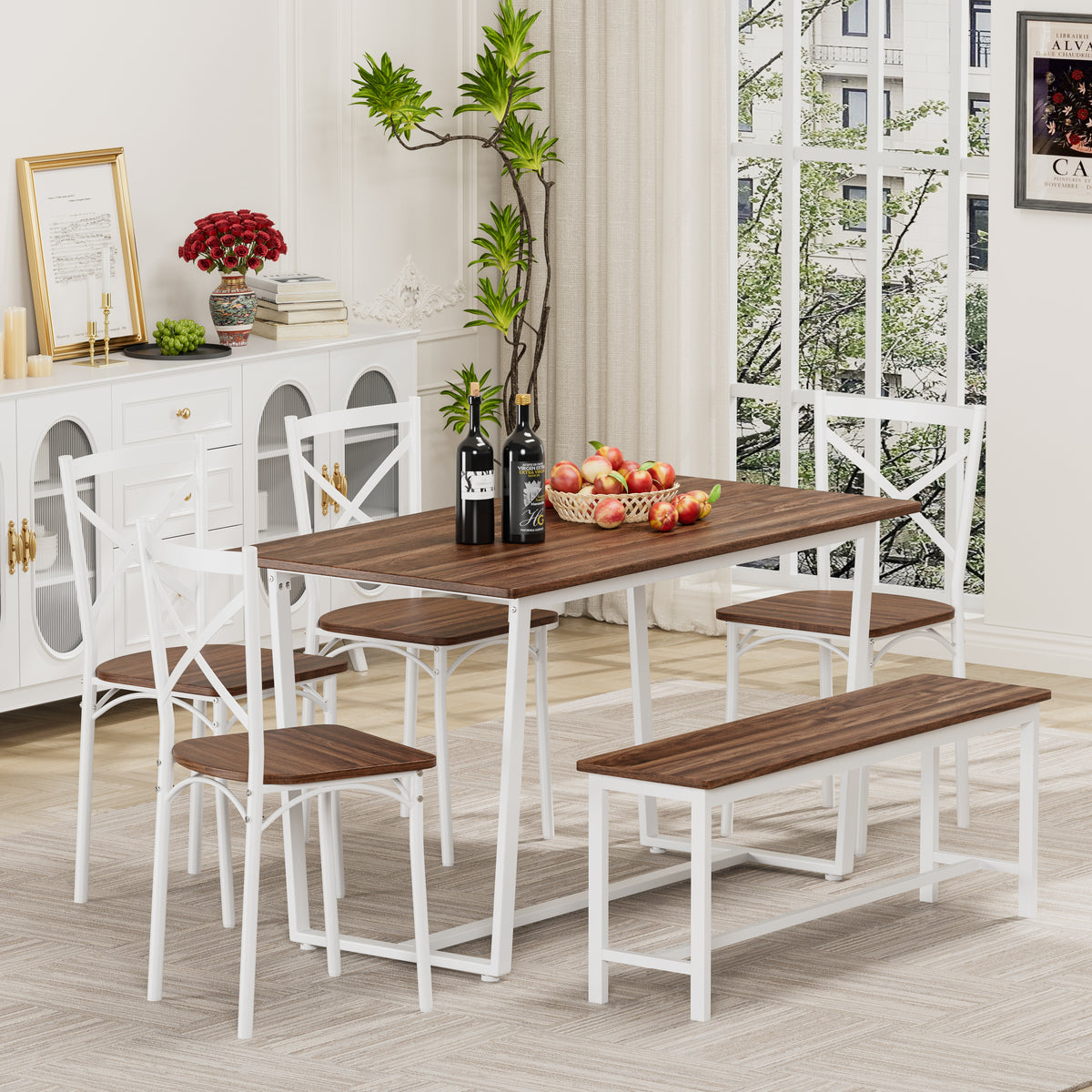 Dark Walnut 6 Pieces Dining Set 6-Piece Kitchen Table Set Perfect