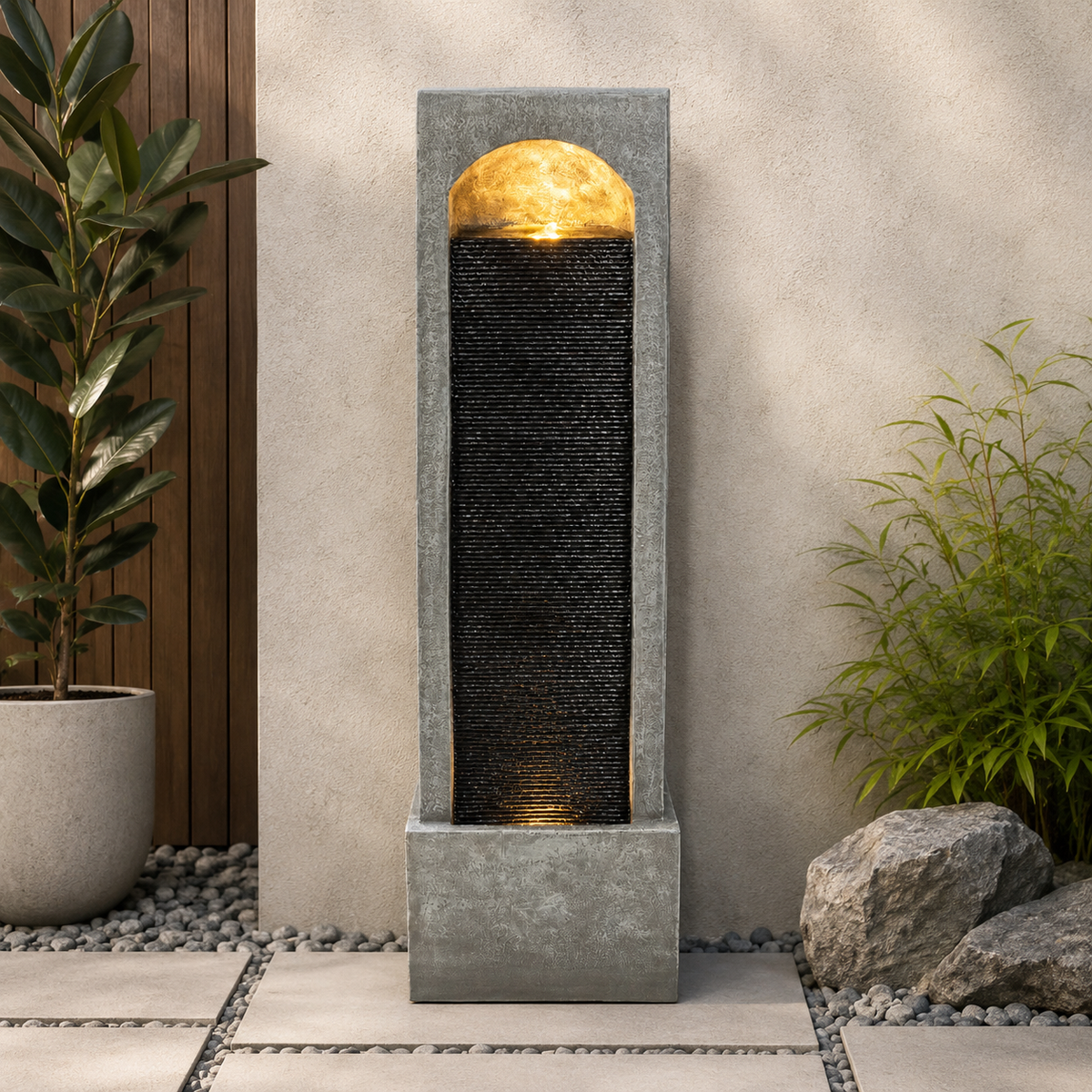 Black+Grey 39' Vertical Cascading Waterfall Feature with Pump