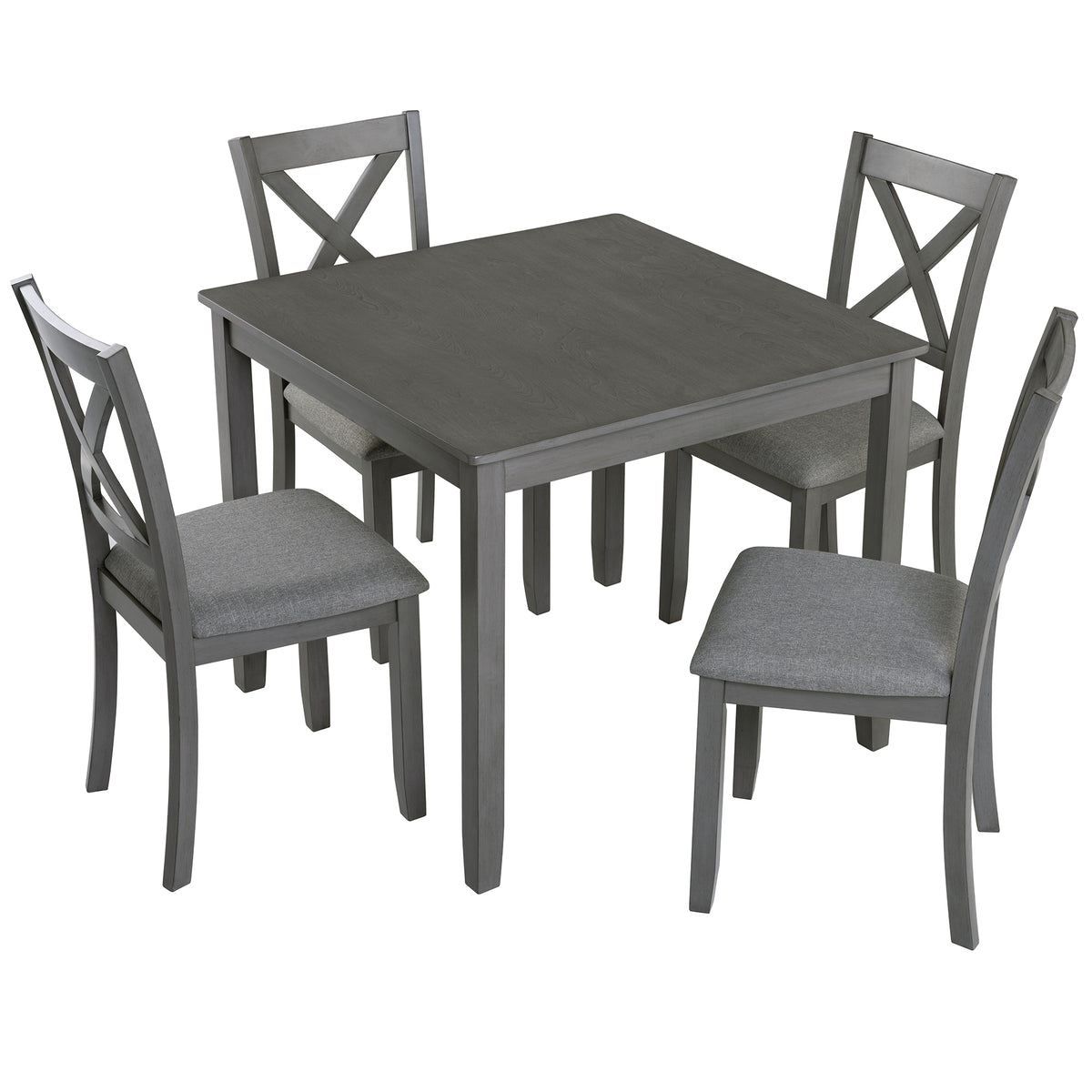 Grey Elegant 5-piece Wooden Dining Table Set with 4 Chairs