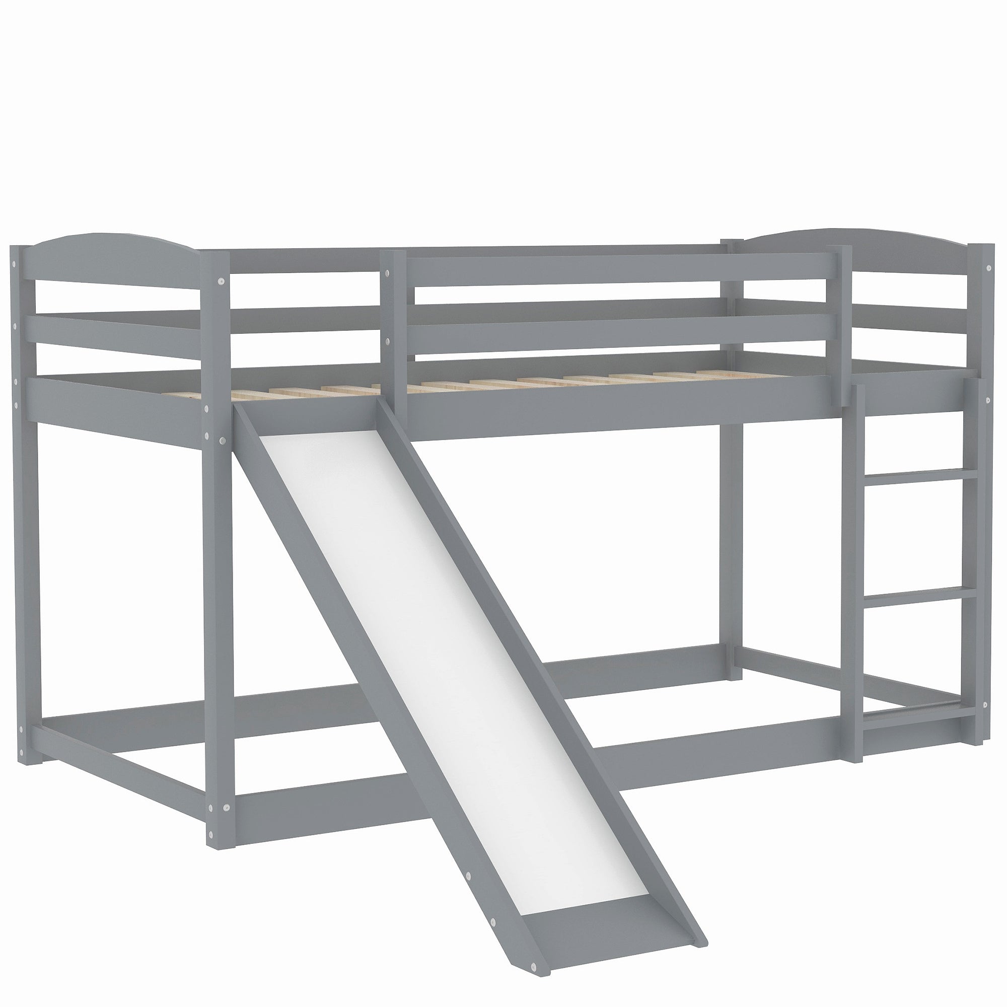 Gray Twin over Twin Bunk Bed with Convertible Slide and Ladder, Pine Wood and MDF, 79.3''L x 84.4''W x 46.5''H