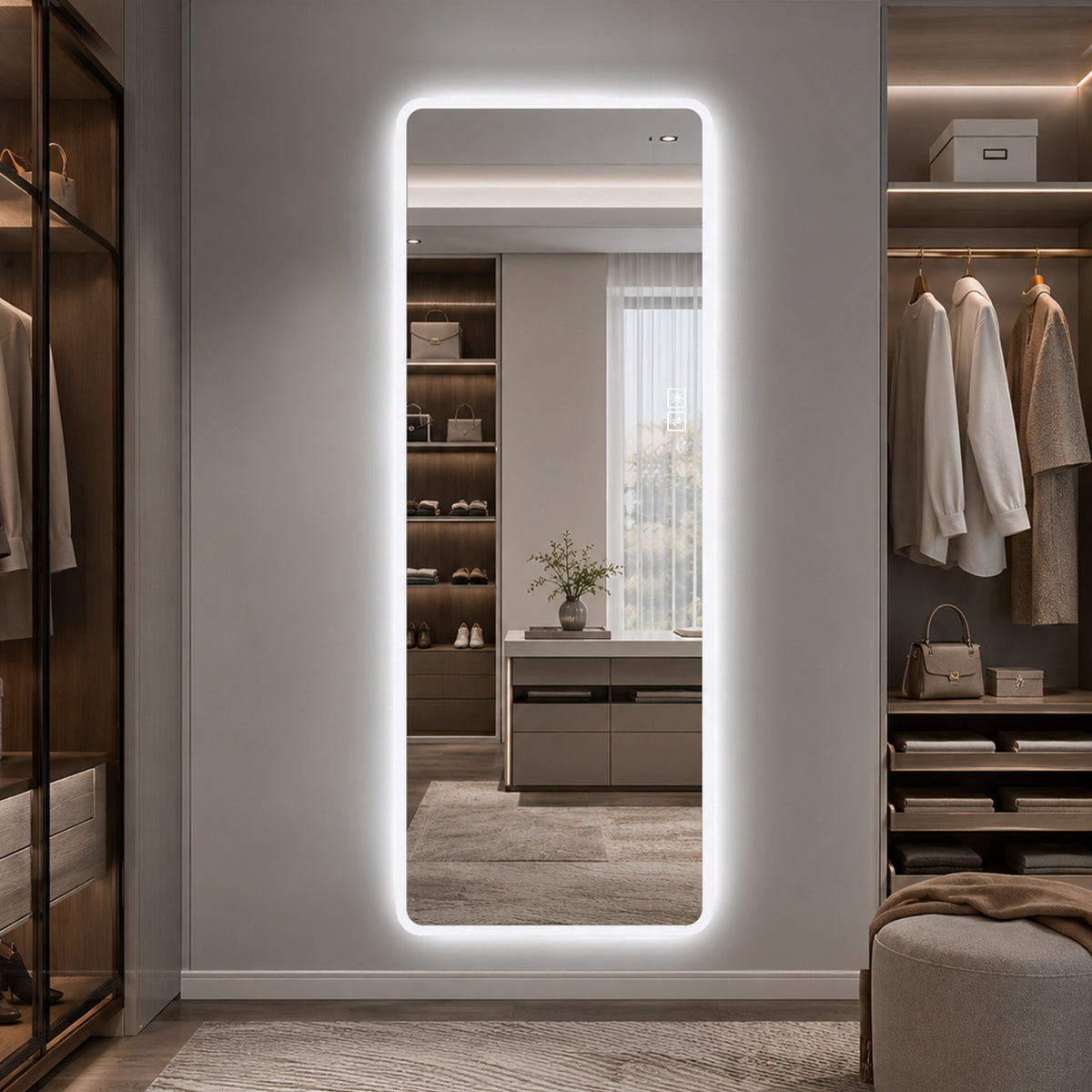 Clear Wall Mounted Lighted Body Mirror with Frosted Edge Lighting