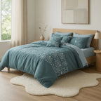 Midnight Bloom Embroidered Duvet Cover Set